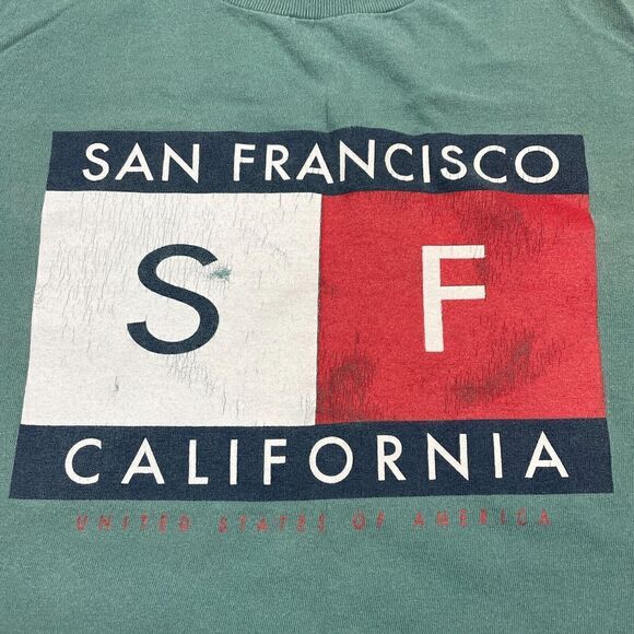 Vintage Shirt Mens Large Green San Francisco California 90s Single Stitch - Picture 2 of 10